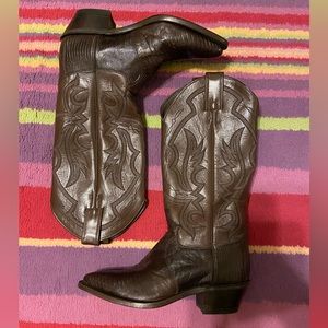Vintage 90s Justin Genuine Lizard Leather Brown Cowboy Boots #8313